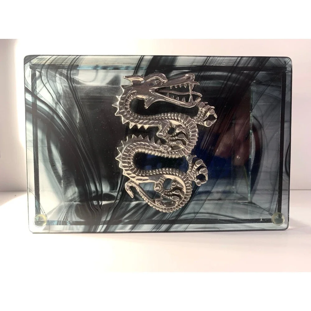 Glass Silver tone Dragon Swirl Jewelry Trinket Kheops  Box